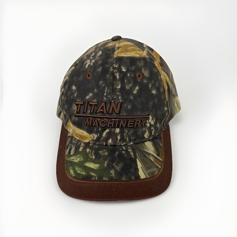 TItan Machinery Hat Cap Strap Back Brown Green Camo Outdoors One Size Adjustable
